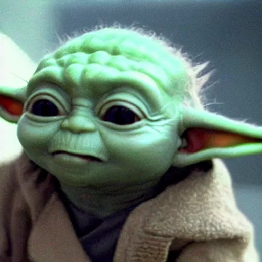 Image similar to a film still of baby yoda wearing 1 9 9 0 s hip hop clothing realistic, detailed