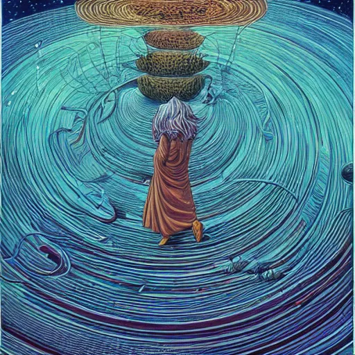 Prompt: the world is labyrinth beyond possibility of imagining, inhabited on many levels by alien intelligence, infinite in extent, staggering in its beauty, terrifying in its weirdness, endlessly satisfying and peculiar, by jean giraud