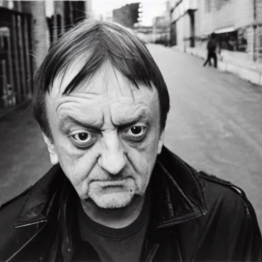 Image similar to mark e smith with a price tag on his head that says for sale