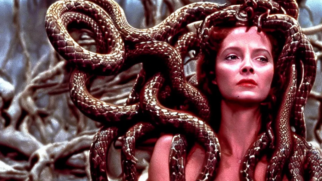 Image similar to medusa, with snakes for hair, still from the movie the thing ( 1 9 8 1 )