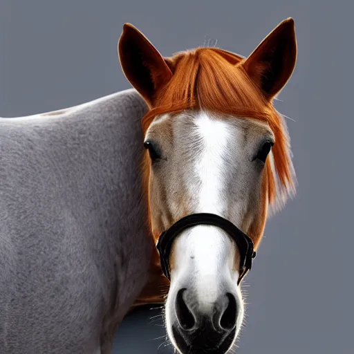 Image similar to full photo of a horse with a cat-head