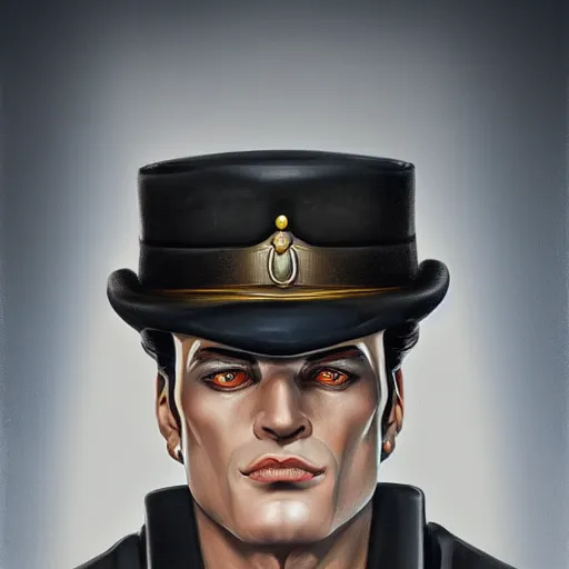 Prompt: portrait of jotaro kujo by alexey gogin, symmetrical, global illumination, sharp focus, digital painting