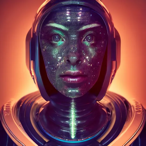 Image similar to hyperrealistic portrait of a woman monster astronaut, full body portrait, well lit, intricate abstract. cybernetic details, fantasy, unreal engine, octane render, very detail