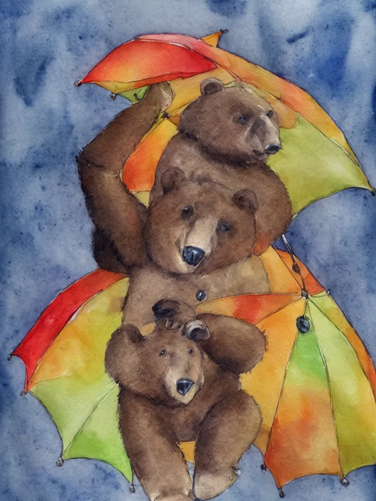 Prompt: autumn a bear with an umbrella watercolor by arti chauhan trending on artstation