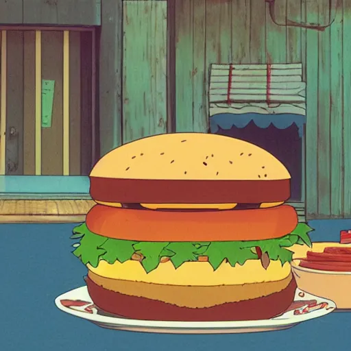 Prompt: Burger, by studio Ghibli