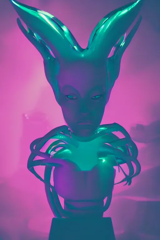 Image similar to a dramatic lighting photo of an elegant alien queen, vaporwave colors,