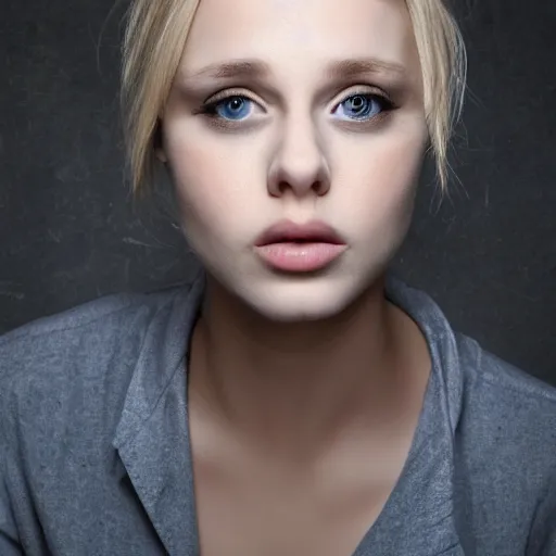 Image similar to portrait of blond girl who look like actor michael pitt green eyes hologram small lips