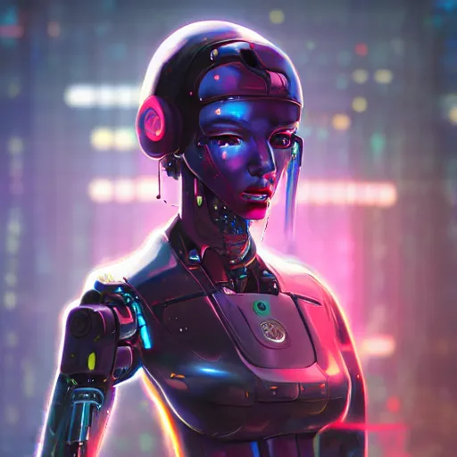 Image similar to a cyberpunk robot geisha sorceress, warcore, sharp focus, detailed, artstation, concept art, 3 d + digital art, wlop style, biopunk, neon colors, futuristic, neon noire, moody, d & d