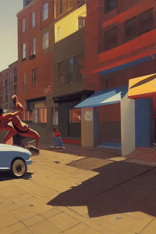 Prompt: a battle rap, a set of dj hiphop style on harlem street, Edward Hopper and James Gilleard, Zdzislaw Beksisnski, highly detailed