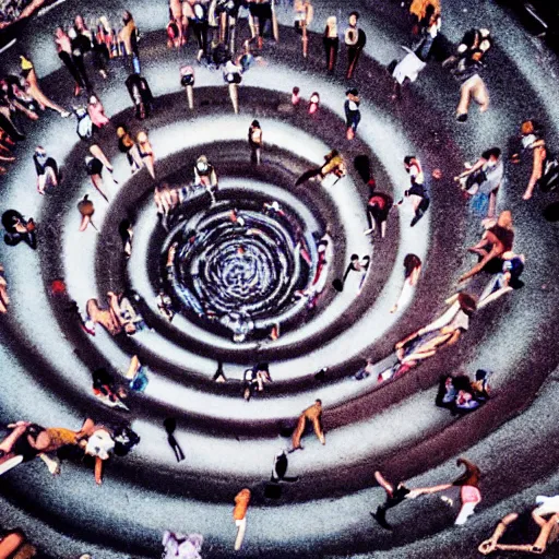 Image similar to a spiral of people falling into the abyss