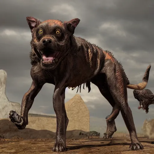 Image similar to world abomination by dogs, realistic, highly detailed, 8k