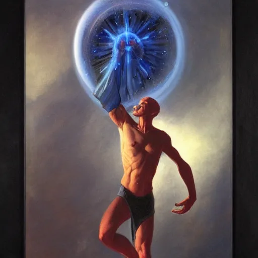 Prompt: a powerful psychic man emitting psychic powers, by gerald brom,