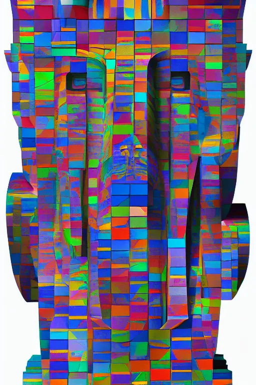 Image similar to cubist moai statue cutout digital illustration cartoon colorful beeple