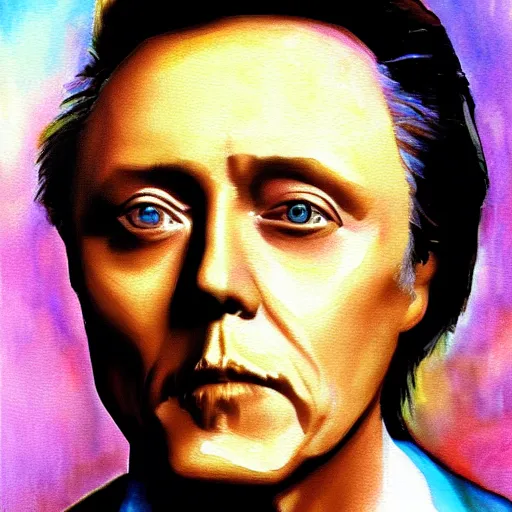 Prompt: Christopher Walken painted like a Saint with halo