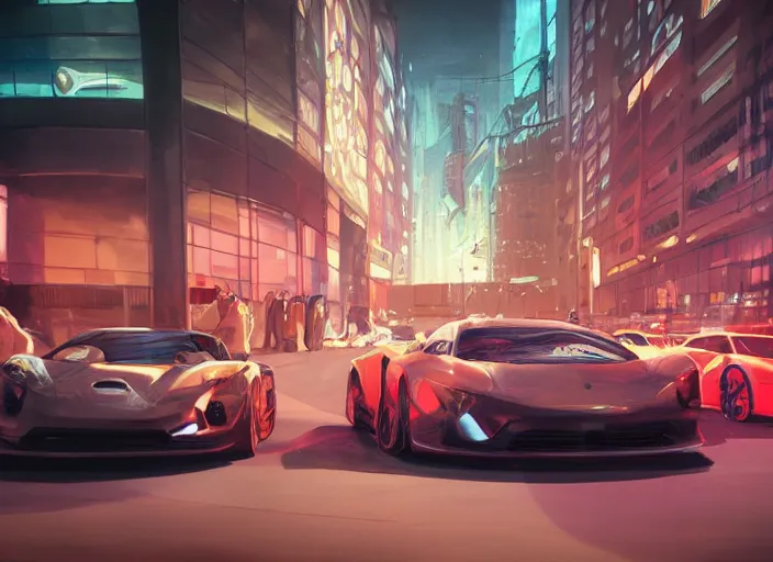 Image similar to a sport car in a city. sharp focus, cinematic pose, cinematic lighting, unreal engine render. art by josan gonzales and moebius and deathburger.