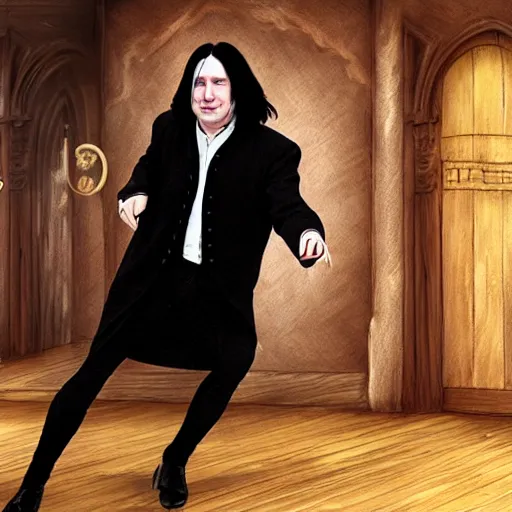 Prompt: Severus Snape dancing in a bar, full body, realistic, digital art