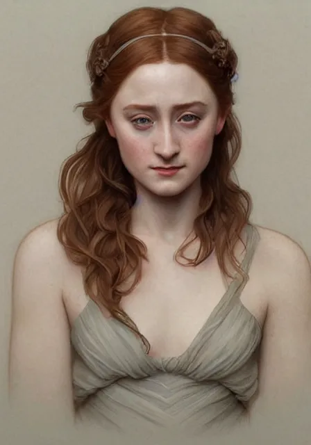 Image similar to sansa saoirse ronan, intricate, elegant, highly detailed, digital painting, artstation, concept art, smooth, sharp focus, illustration, art by artgerm and greg rutkowski and alphonse mucha and william - adolphe bouguereau