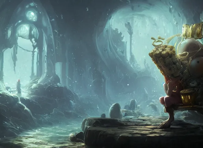 Image similar to amazing portrait of spongebob, deiv calviz, splash art, natural light, elegant, intricate, fantasy, atmospheric lighting, by greg rutkowski, league of legends splash art, hd wallpaper, ultra high details