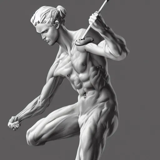 Image similar to a marble statue busy painting a beautiful painting, dynamic pose, beautiful painting workshop, very detailed, concept art, artstation
