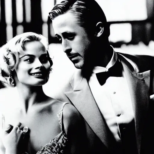 Image similar to still of ryan gosling and margot robbie, in the godfather
