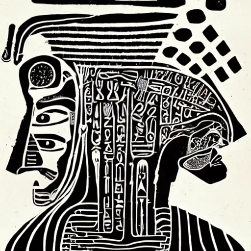 Image similar to Kurt vonnegut scene, hieroglyphics, surreal