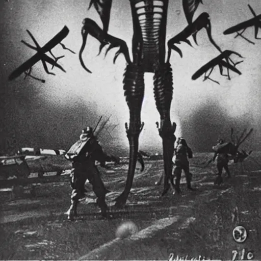 Image similar to alien invasion, world war 2, old photograph