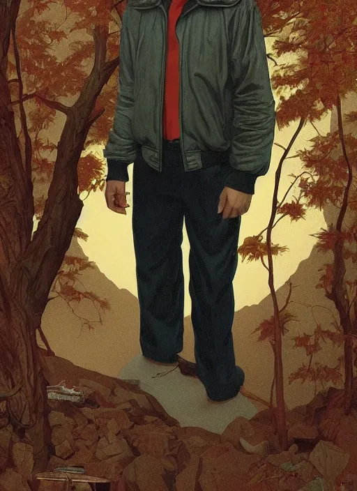 Image similar to twin peaks poster art, by michael whelan, rossetti bouguereau, artgerm, retro, nostalgic, old fashioned, 1 9 8 0 s teen horror novel cover, book, ryan gosling in letterman jacket small town crime scene being hunted by the killer