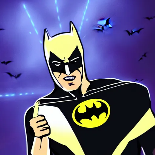 Prompt: a still of xqc as batman throwing a batarang, digital art as a photo