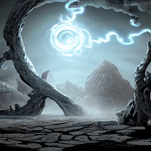 Image similar to tim burton comic book scene of an epic portal being exited by a god, cinematic, realistic, beautiful scenery, matte painting, highly detailed, octane render, unreal engine