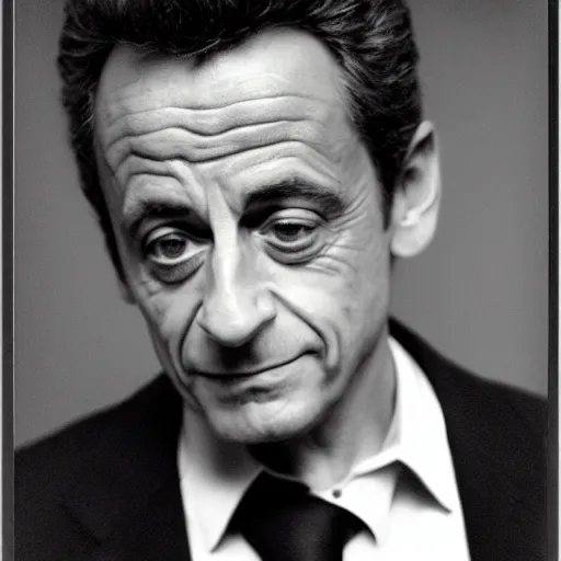 Prompt: security camera image portrait of Nicolas Sarkozy, heavy grain, overexposed flash