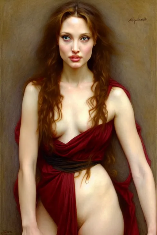 Image similar to angeline jolie, painting by rossetti bouguereau, detailed art, artstation