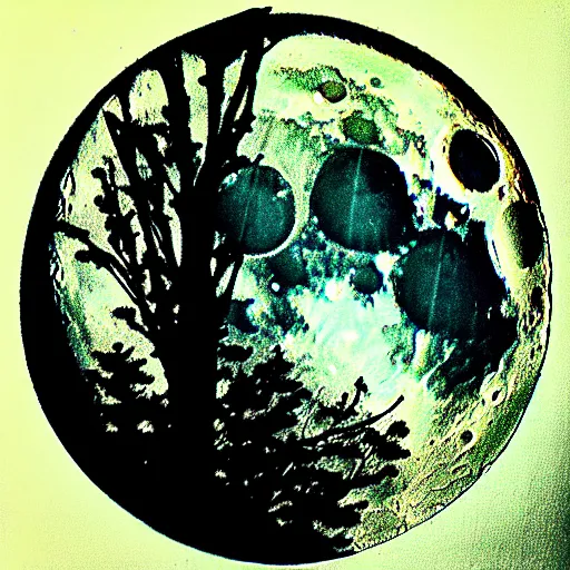 Image similar to moon above forest, zen ink