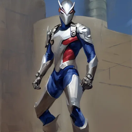 Image similar to greg manchess portrait painting of armored spiderman ultraman grey fox from metal gear cyborg gay japanese - american hybrid as overwatch character, medium shot, asymmetrical, profile picture, organic painting, sunny day, matte painting, bold shapes, hard edges, street art, trending on artstation, by huang guangjian and ail elvgren and sachin teng