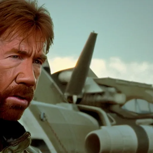 Prompt: chuck norris in top gun new generation movie scene, realistic, hdr, clear image, hdd, rtx on, dynamic lighting,