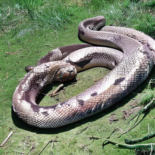 Prompt: big python pronounced dead, photorealistic, photography