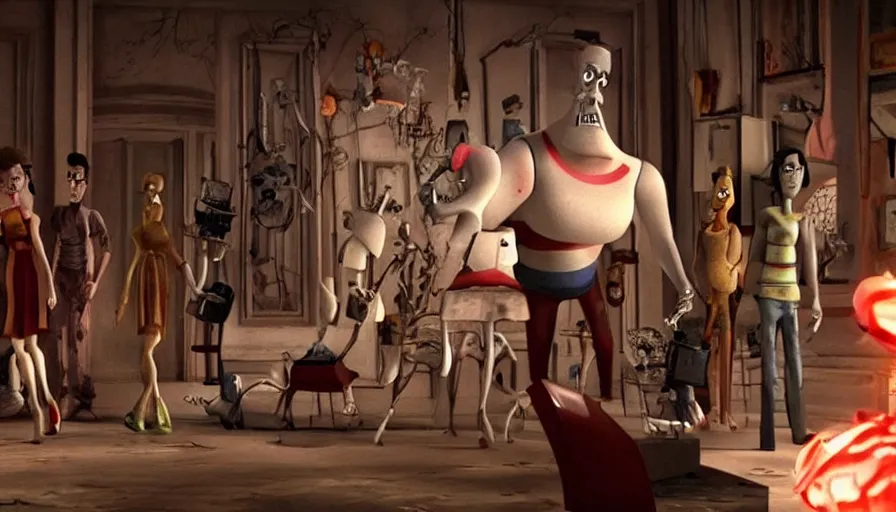 Image similar to a still from 1 3 ghosts movie directed by pixar animation studio