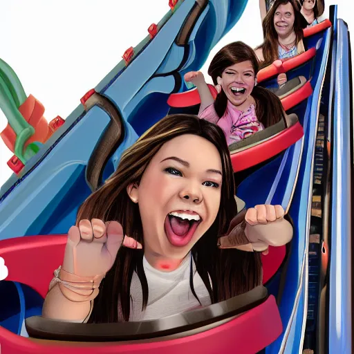 Image similar to icarly on a rollercoaster detailed face