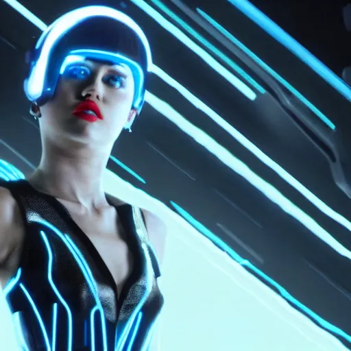 Prompt: A still of Miley Cyrus in Tron: Legacy (2010)