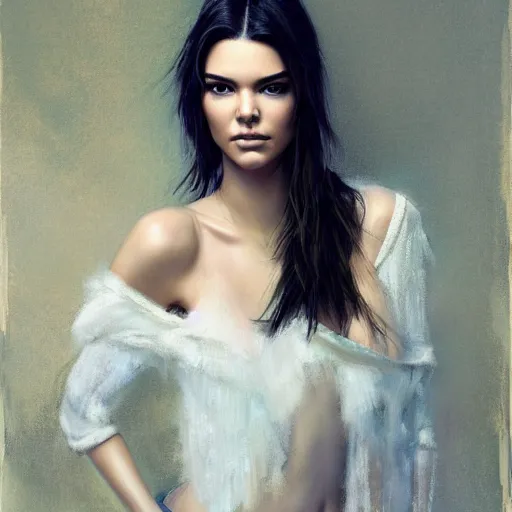 Image similar to fashion model kendall jenner by Greg Mike by Richard Schmid by Jeremy Lipking by moebius by atey ghailan