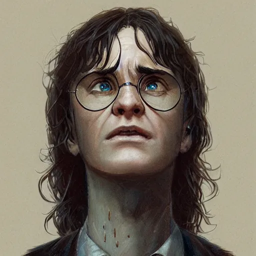 Image similar to harry potter, character portrait, concept art, intricate details, highly detailed 4 k by greg rutkowski, michael whelan