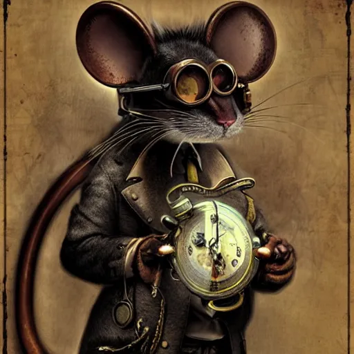 Prompt: a rat with steampunk googles, by ryohei hase