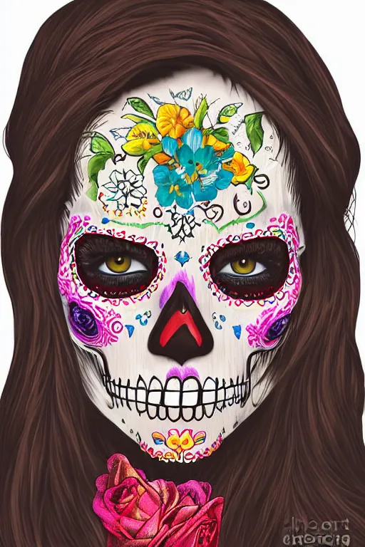 Image similar to Illustration of a sugar skull day of the dead girl, art by chad knight