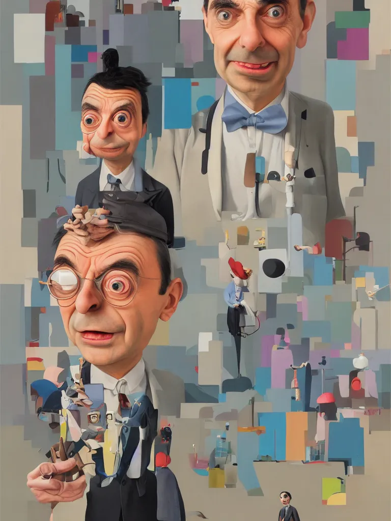 Prompt: portrait of mr bean by goro fujita and simon stalenhag and wes anderson and alex andreev and chiho aoshima and beeple and banksy and kandinsky and magritte and basquiat and picasso, 8 k, trending on artstation, hyper detailed, cinematic