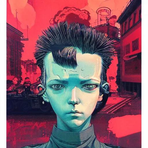 Image similar to prompt : soviet punk portrait soft light painted by james jean and katsuhiro otomo and erik jones, inspired by akira anime, smooth face feature, intricate oil painting, high detail illustration, sharp high detail, manga and anime 1 9 9 9