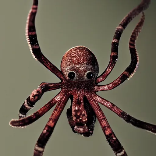 Image similar to a spider mixed with an octopus, hybrid creature, professional photography