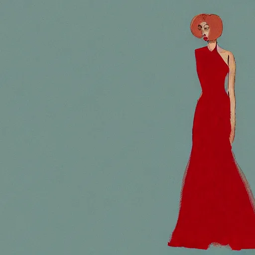 Image similar to an illustration of a french fashion model posing in a red dress inspired by coby whitmore