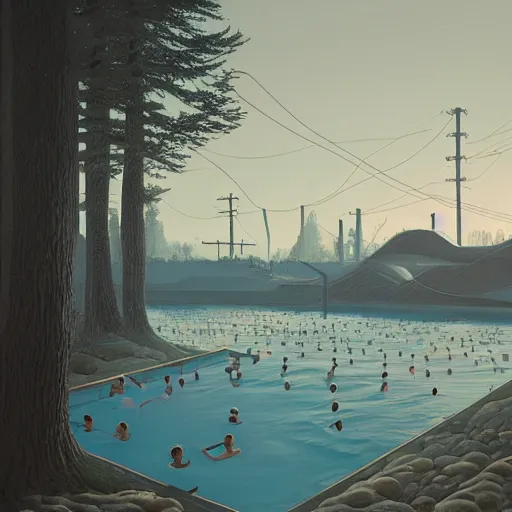 Prompt: the pool simon stalenhag high detail