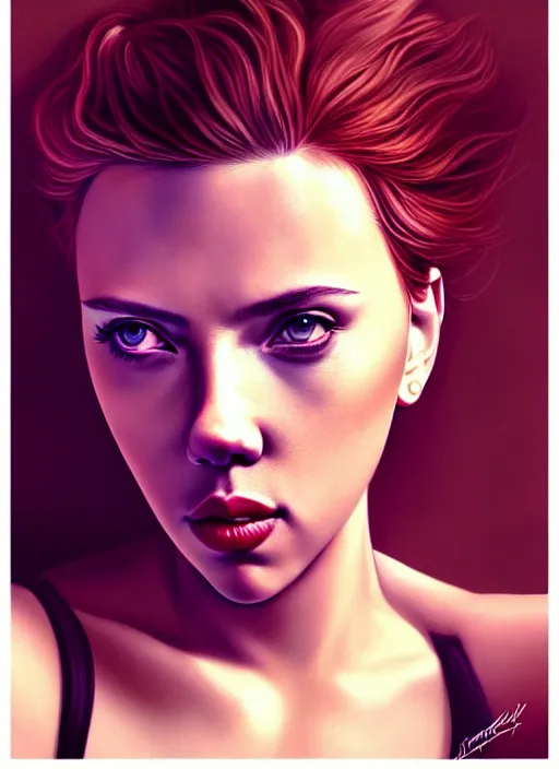 Image similar to full body gorgeous Scarlett Johansson, realistic character concept, full body pose, tattoos, autumn, makeup, shorter neck, illustration, symmetrical eyes and body, cinematic lighting, detailed realistic symmetrical eyes, artgerm, Joshua Middleton, single face, insanely detailed and intricate, beautiful