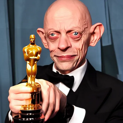 Prompt: Gollum adores his Oscar award, award winning press photo