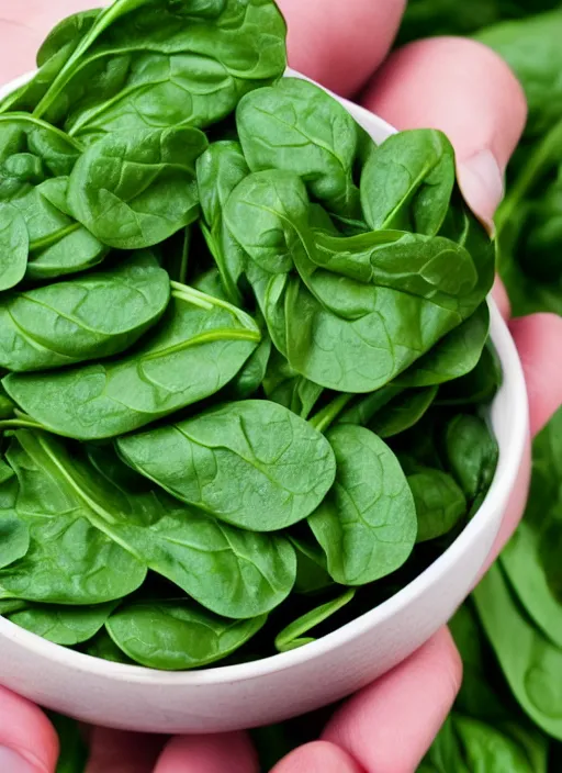 Prompt: photo spinach in a hand